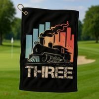3rd Birthday Train Funny 3 Year Old Train Birthday Boy Girl Golf Towel thumb 1
