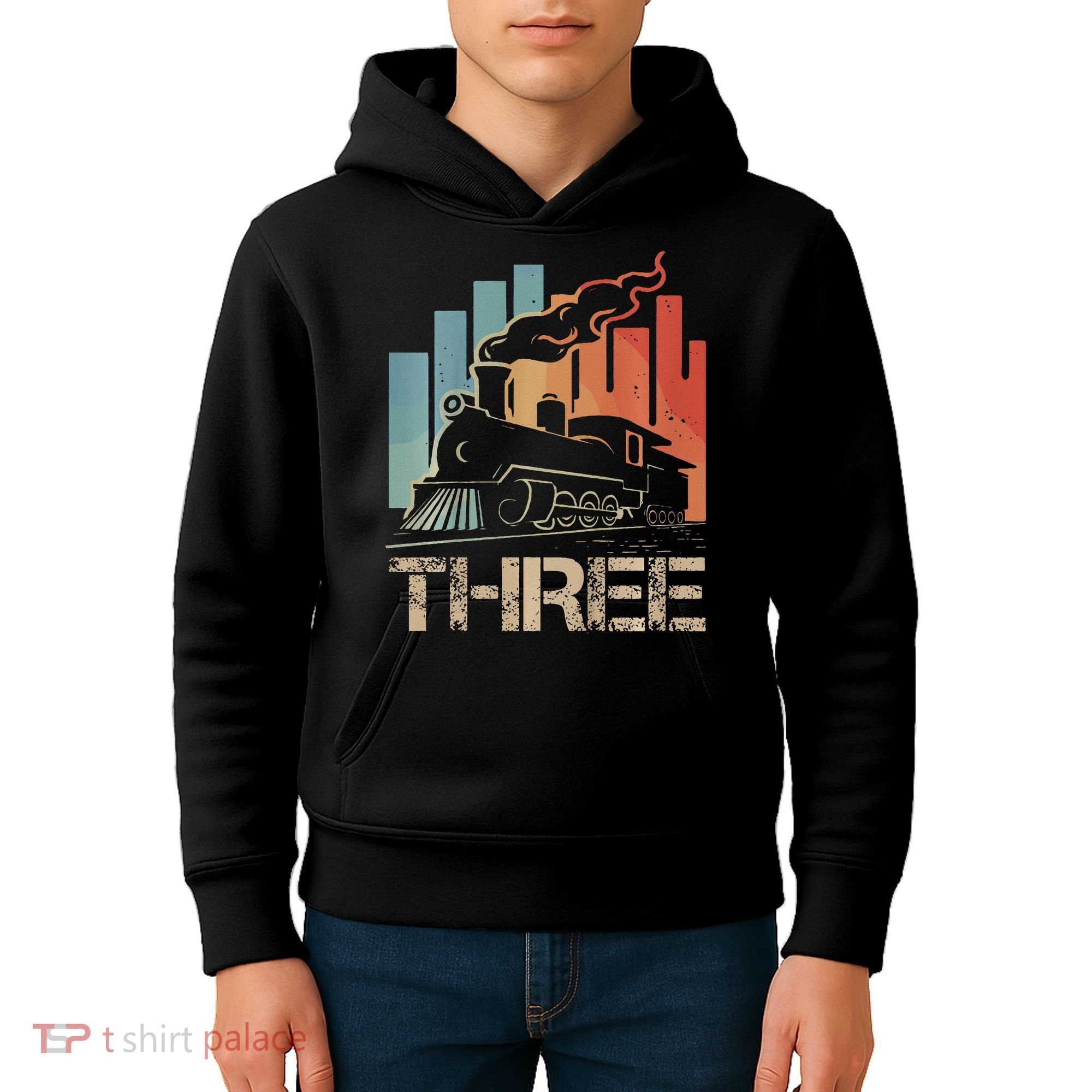 3rd Birthday Train Funny 3 Year Old Train Birthday Boy Girl Kids Hoodie
