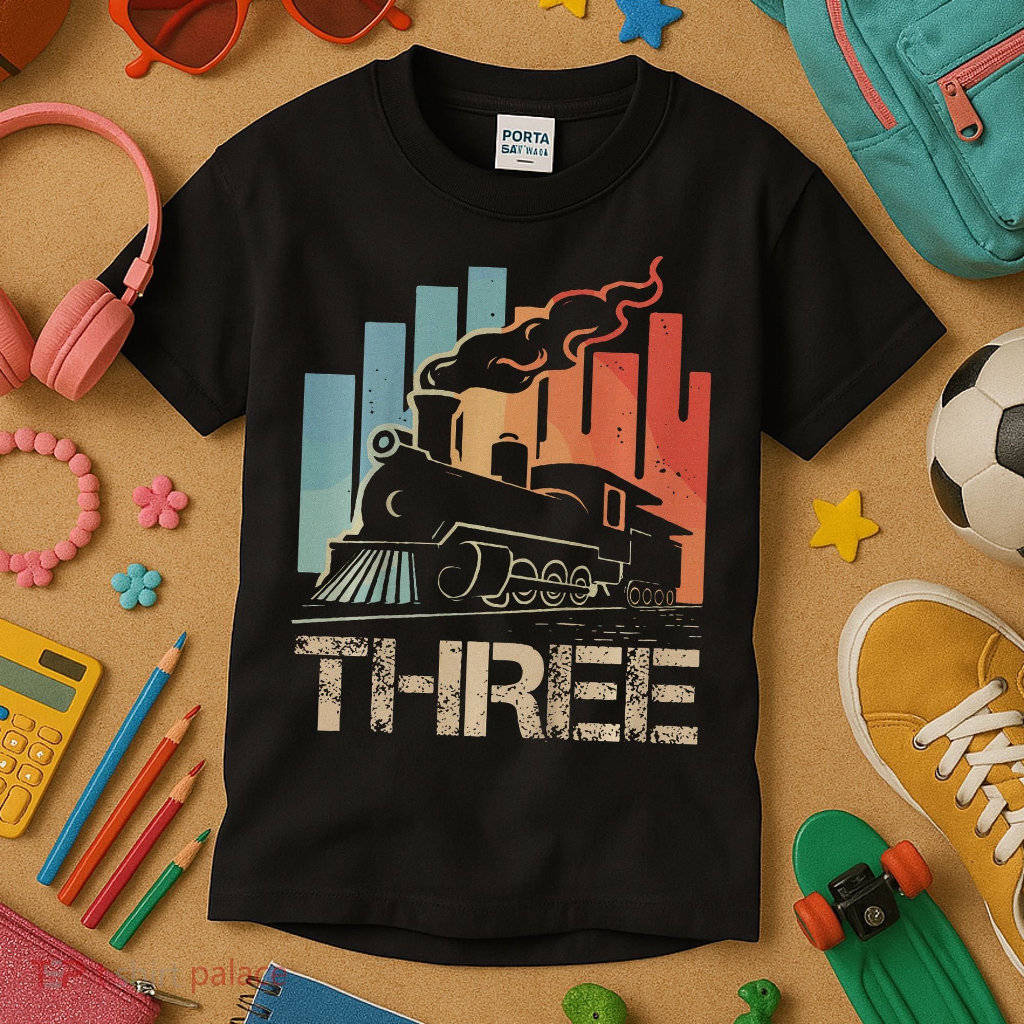 3rd Birthday Train Funny 3 Year Old Train Birthday Boy Girl Kids T-Shirt