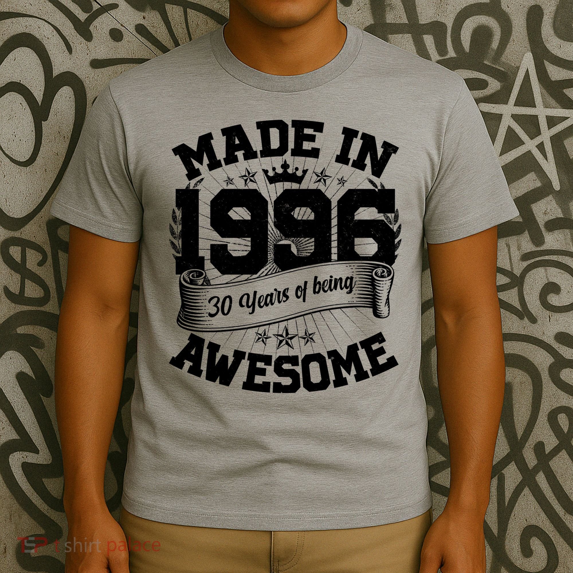 30th Birthday Vintage Crown Made In 1996 30 Years Of Being Awesome T-Shirt