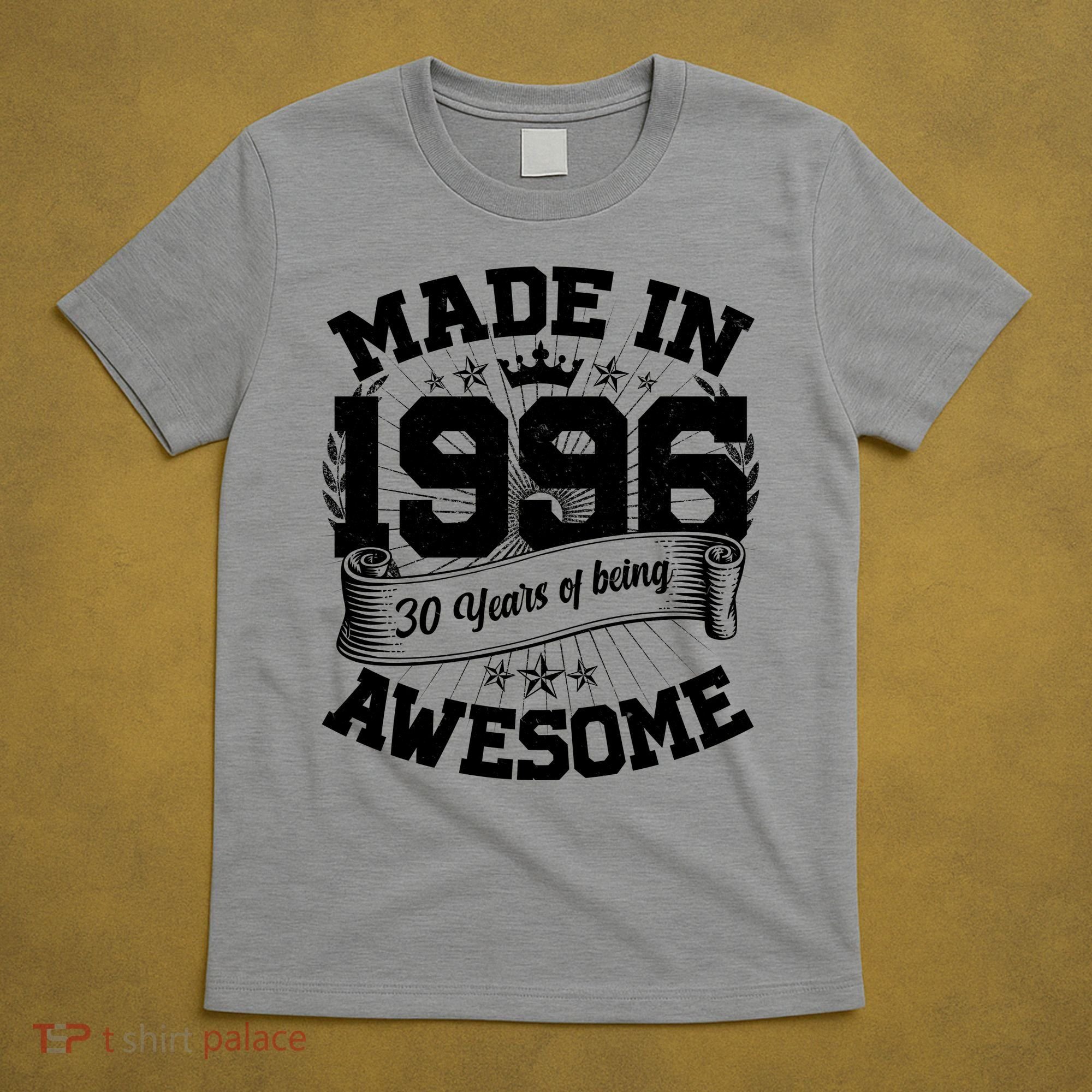 30th Birthday Vintage Crown Made In 1996 30 Years Of Being Awesome T-Shirt