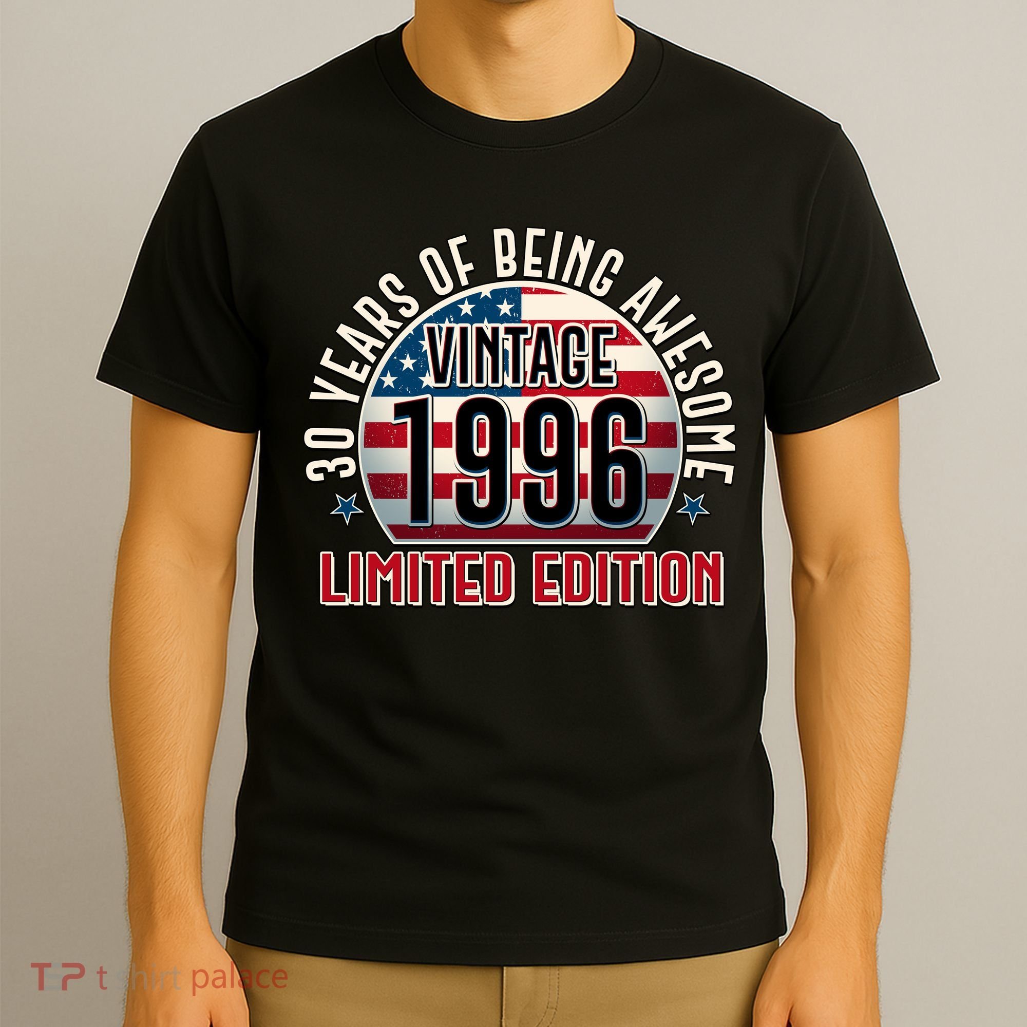 30th Birthday Vintage 1996 Limited Edition Years Of Being Awesome USA Flag  T-Shirt
