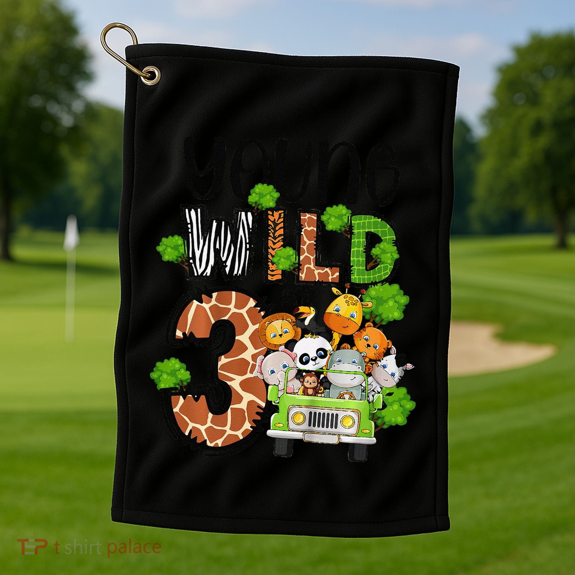 3rd Birthday Young Wild Three 3 Year Old Safari Zoo Golf Towel