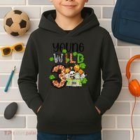 3rd Birthday Young Wild Three 3 Year Old Safari Zoo Kids Hoodie thumb 2