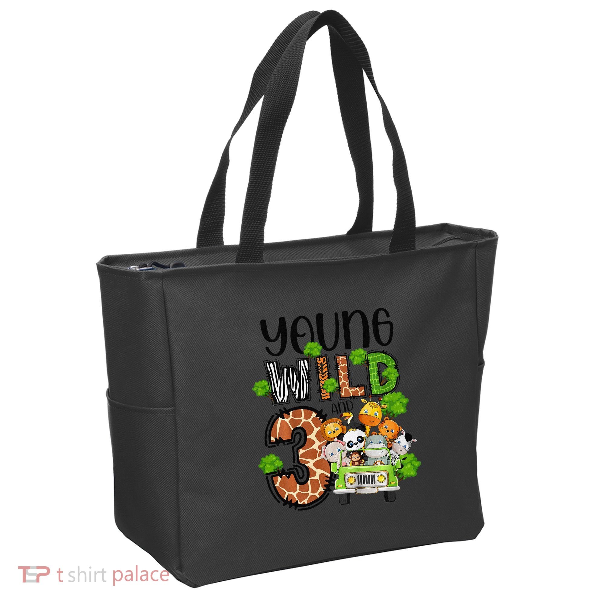 3rd Birthday Young Wild Three 3 Year Old Safari Zoo Tote Bag
