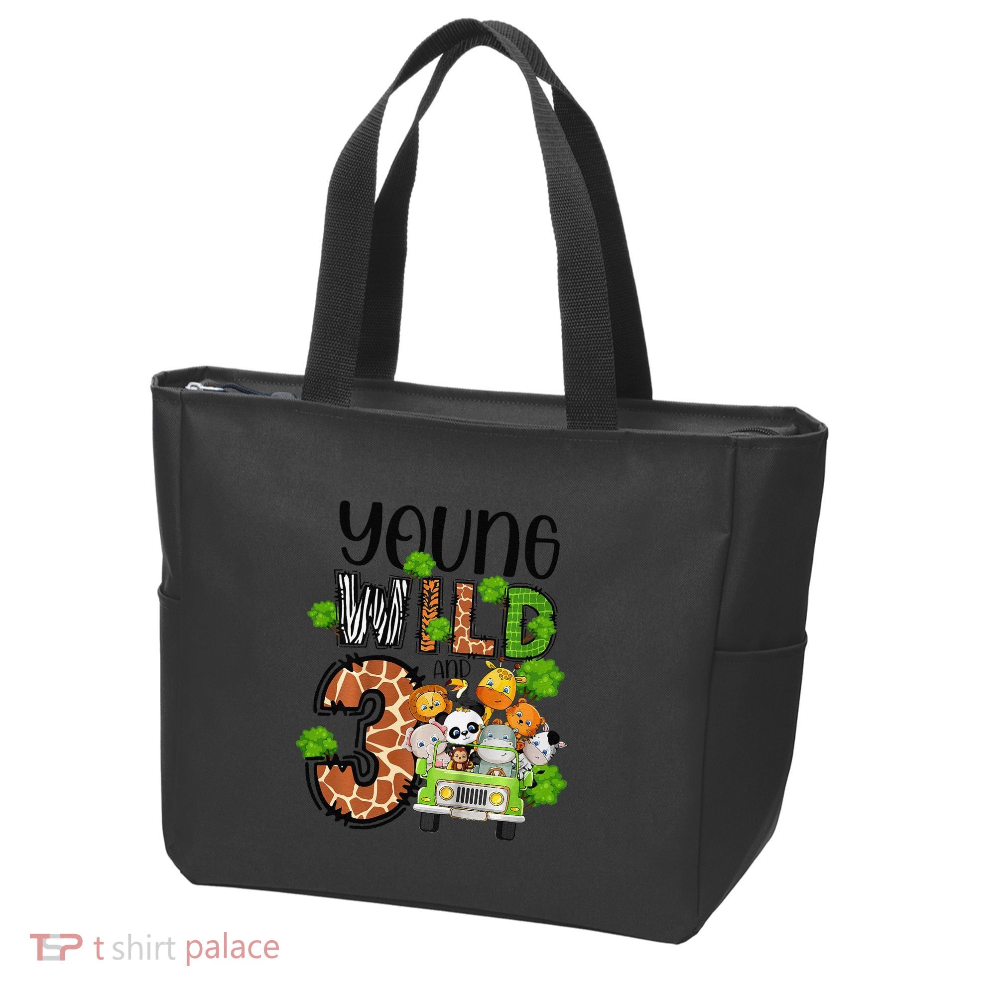 3rd Birthday Young Wild Three 3 Year Old Safari Zoo Tote Bag