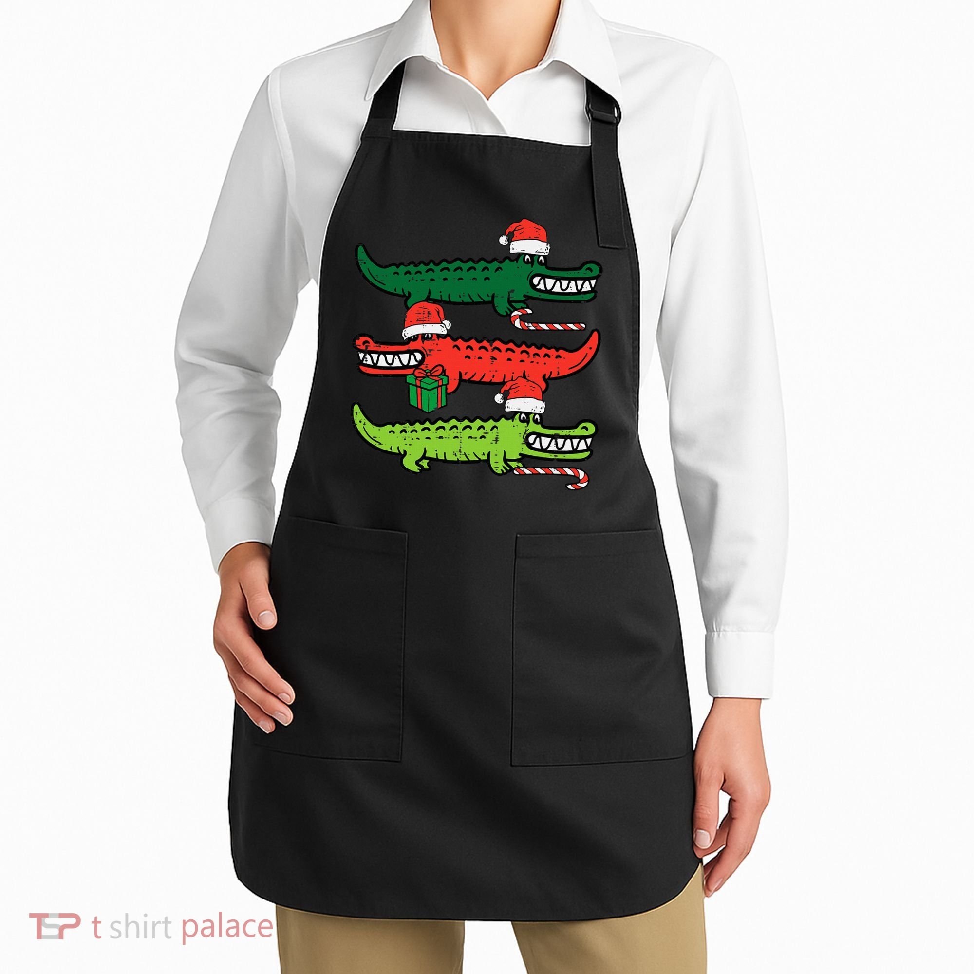 3 Christmas Crocodiles Santa Xmas Alligator Apron