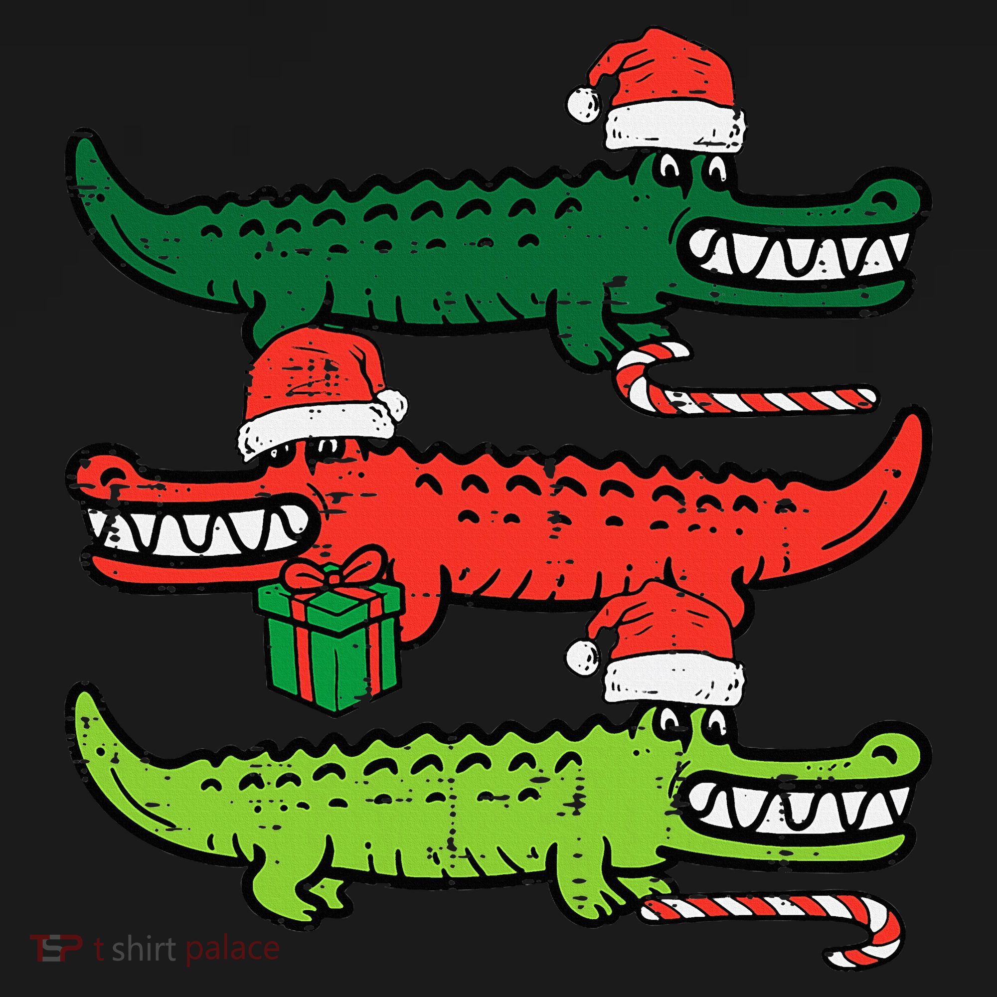 3 Christmas Crocodiles Santa Xmas Alligator Apron