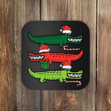 3 Christmas Crocodiles Santa Xmas Alligator Coaster