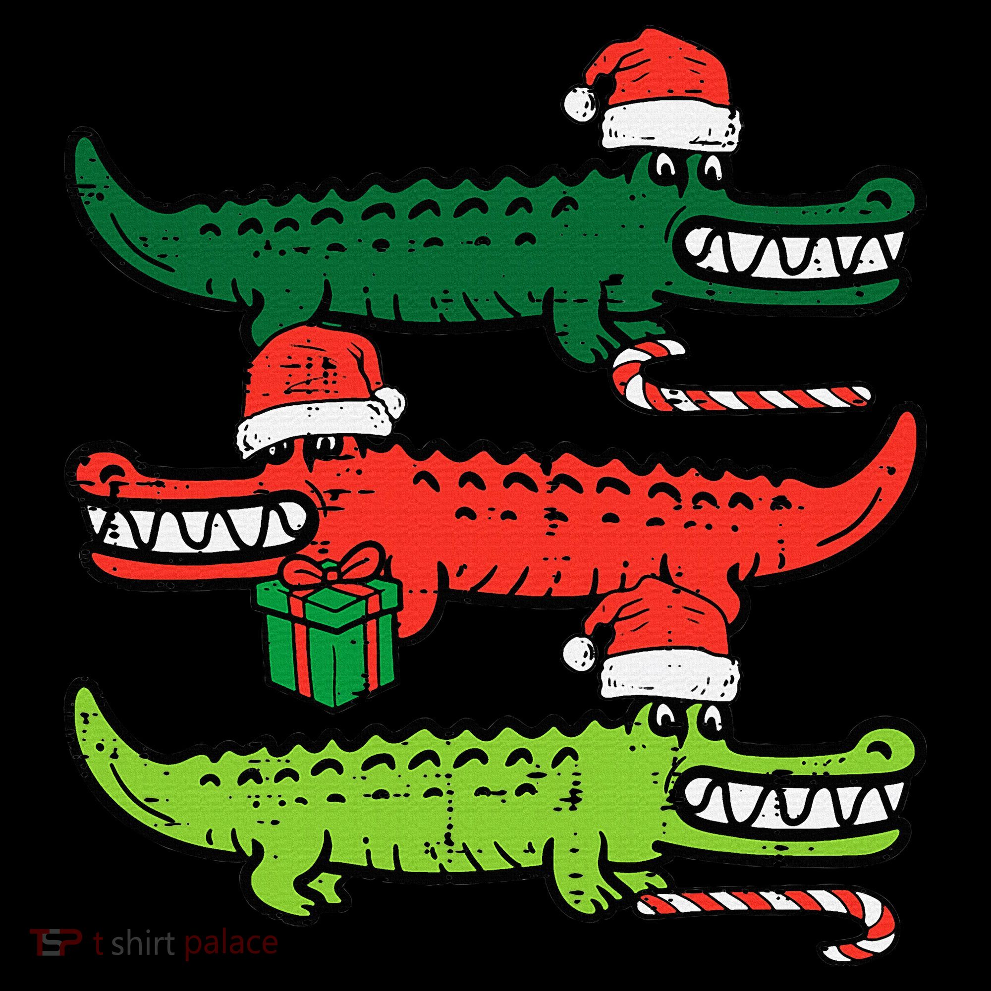 3 Christmas Crocodiles Santa Xmas Alligator Women's Hoodie