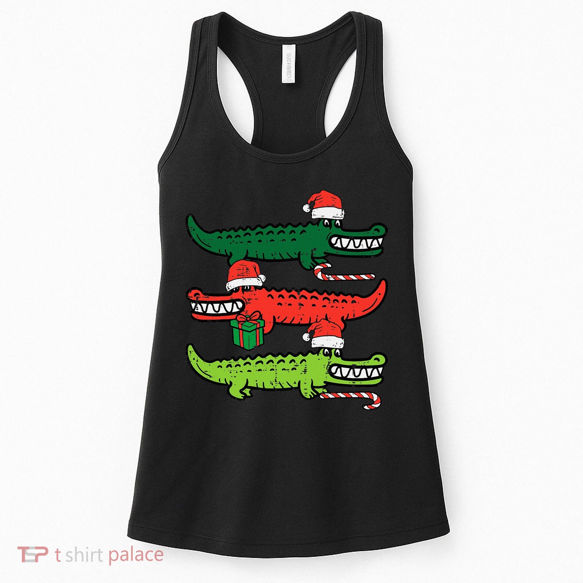 3 Christmas Crocodiles Santa Xmas Alligator Women's Tank Top