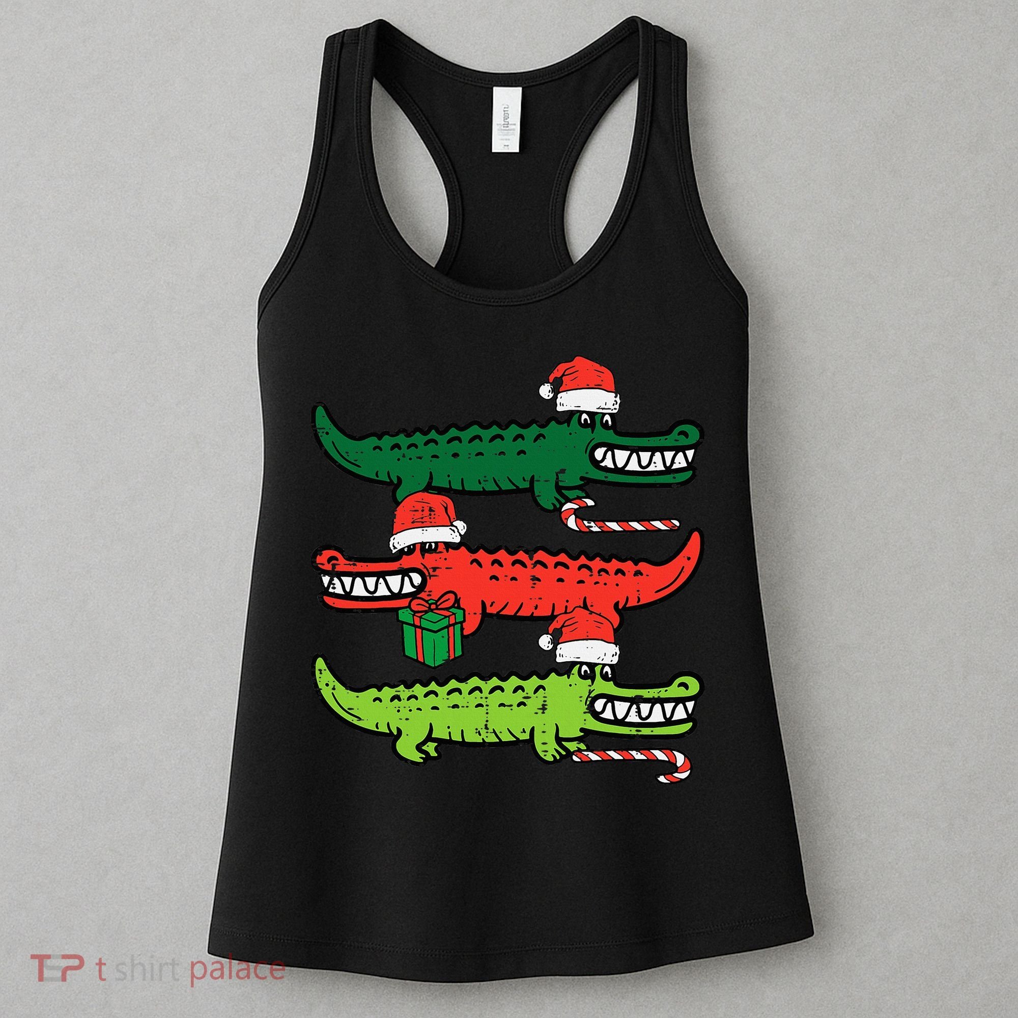 3 Christmas Crocodiles Santa Xmas Alligator Women's Tank Top