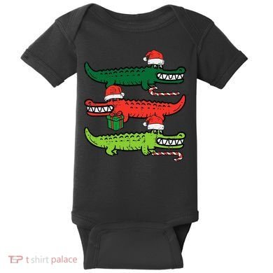 3 Christmas Crocodiles Santa Xmas Alligator Baby Bodysuit