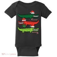3 Christmas Crocodiles Santa Xmas Alligator Baby Bodysuit thumb 0