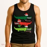 3 Christmas Crocodiles Santa Xmas Alligator Tank Top thumb 3