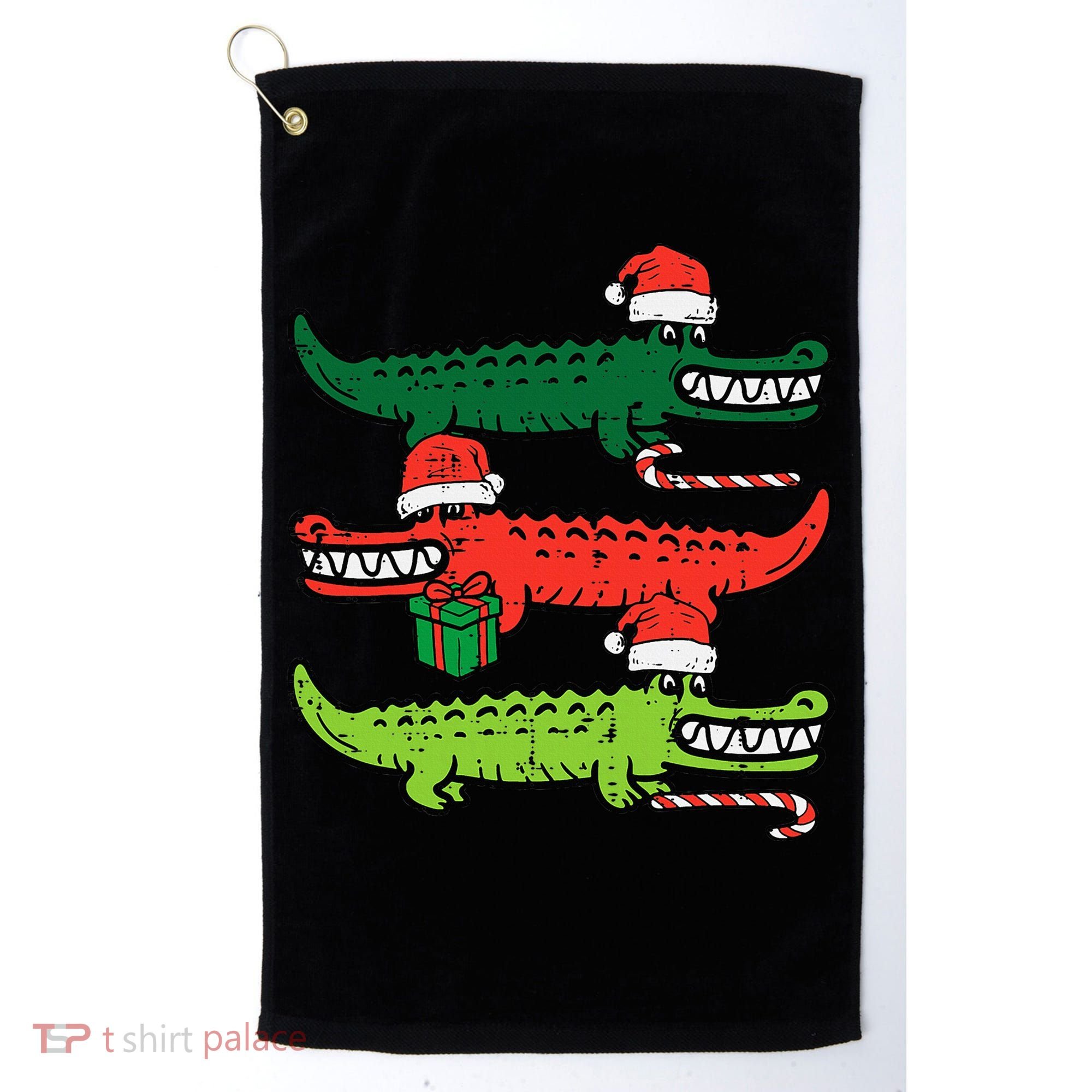 3 Christmas Crocodiles Santa Xmas Alligator Golf Towel