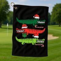 3 Christmas Crocodiles Santa Xmas Alligator Golf Towel thumb 1