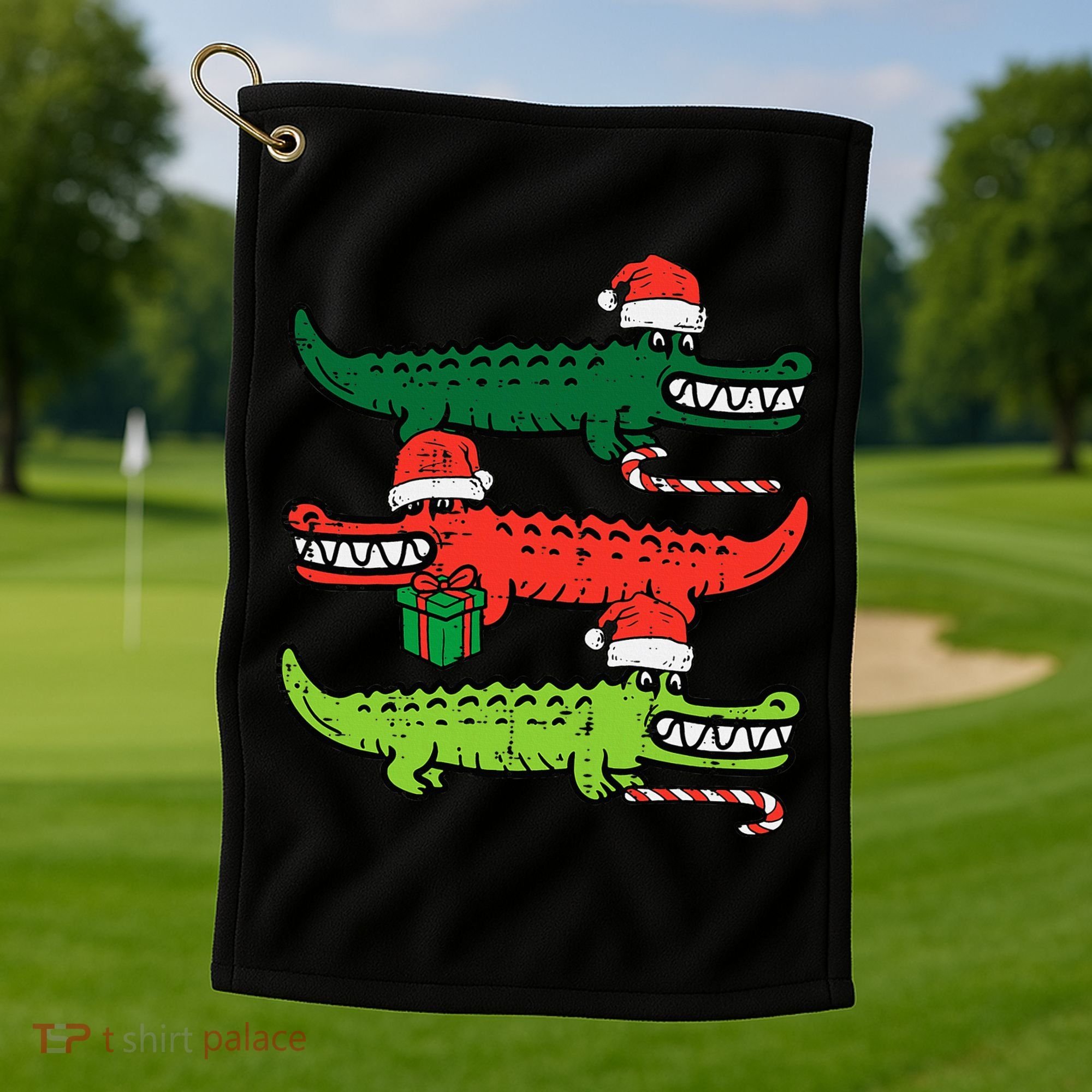 3 Christmas Crocodiles Santa Xmas Alligator Golf Towel