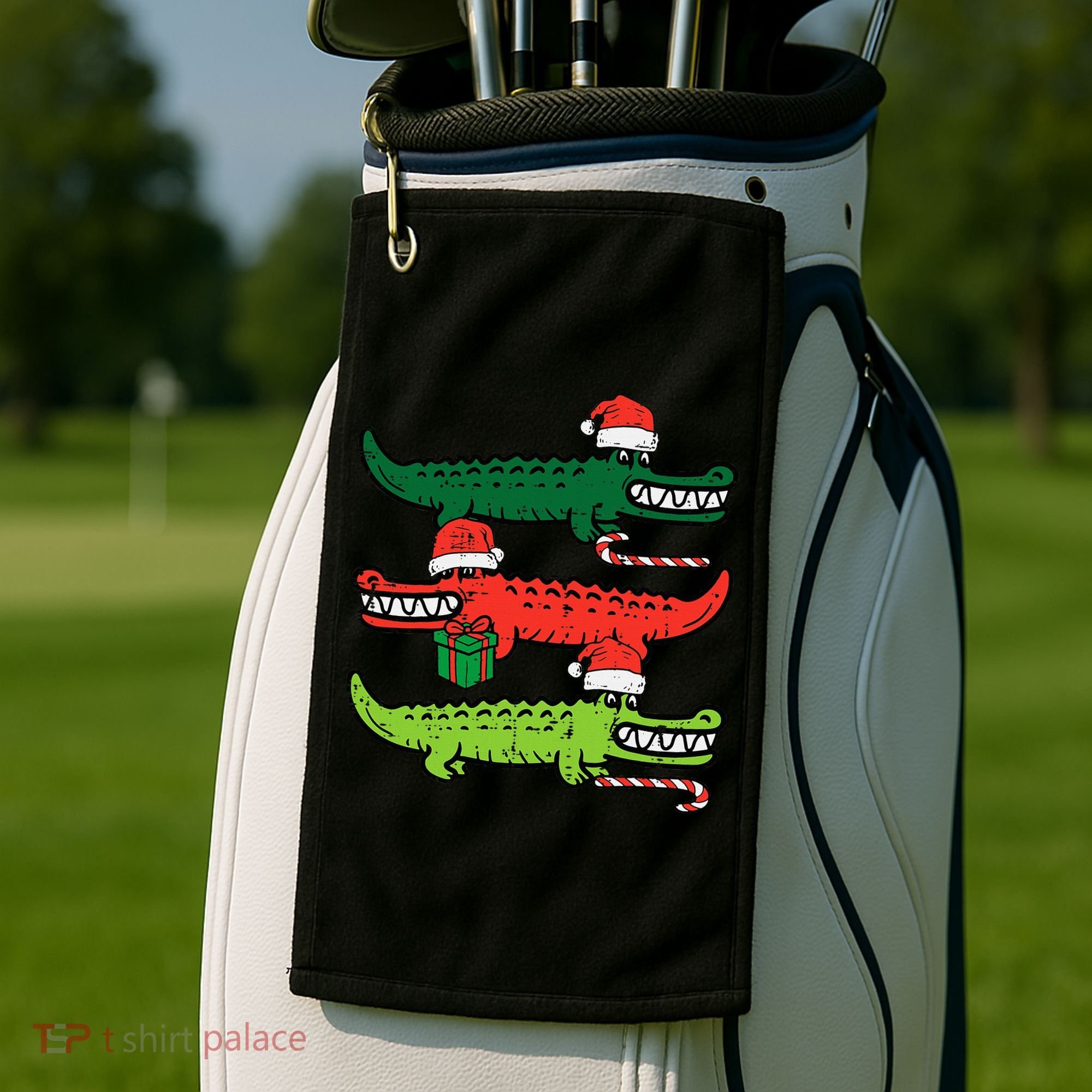 3 Christmas Crocodiles Santa Xmas Alligator Golf Towel