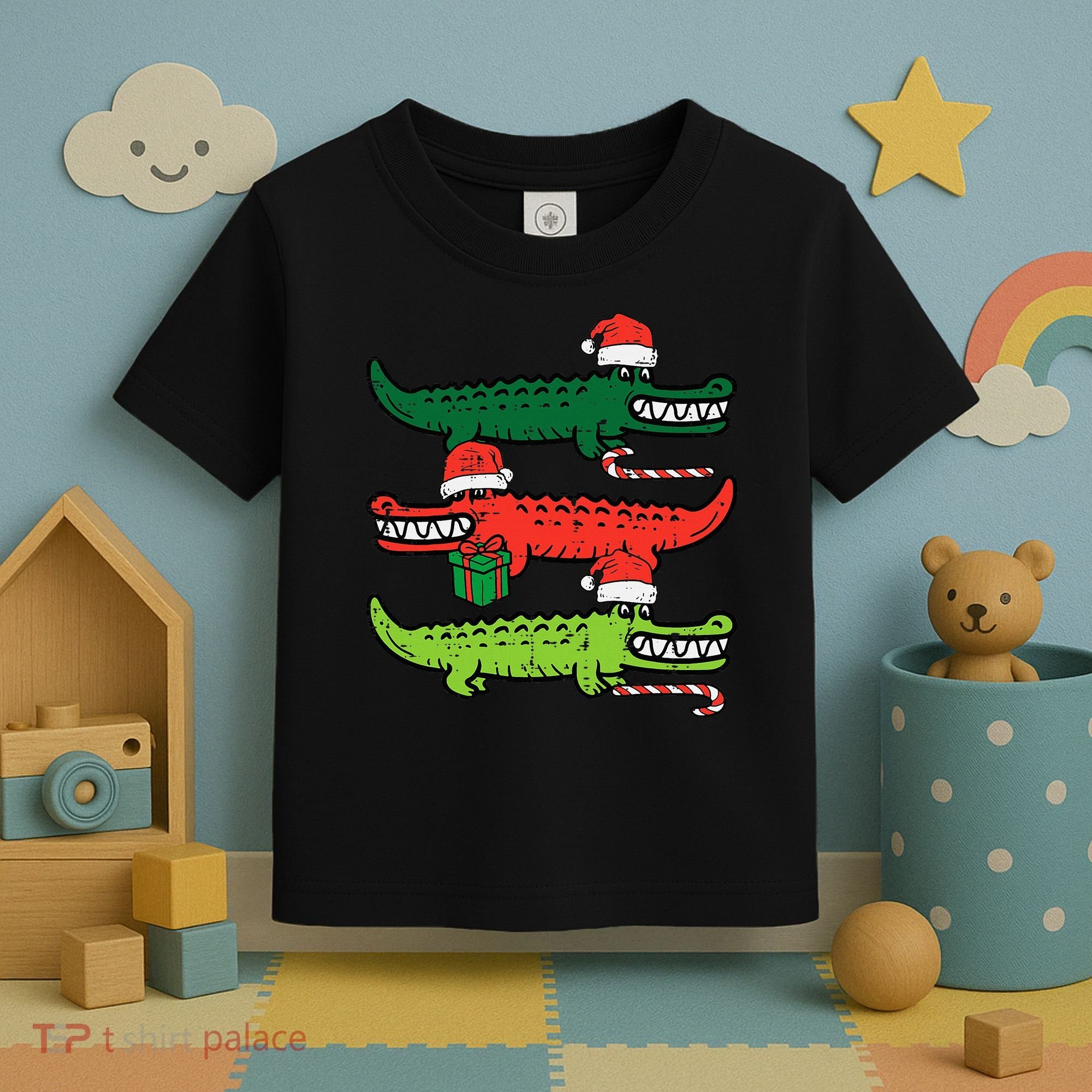 3 Christmas Crocodiles Santa Xmas Alligator Toddler T-Shirt