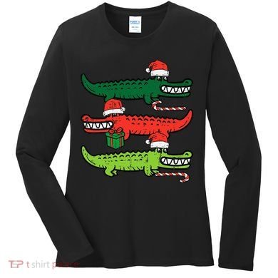 3 Christmas Crocodiles Santa Xmas Alligator Women's Long Sleeve Shirt
