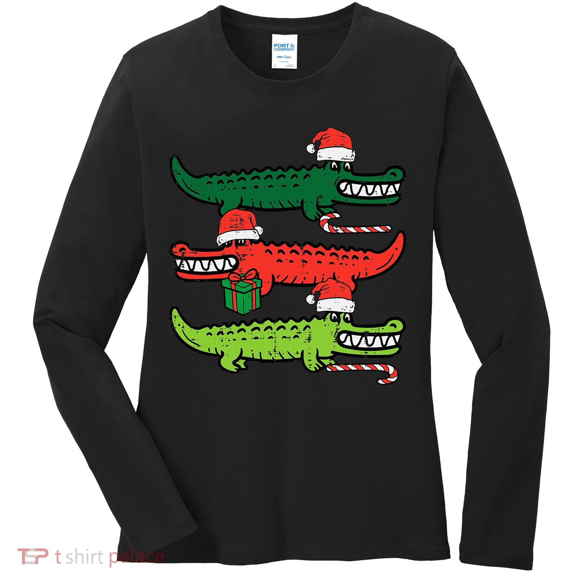 3 Christmas Crocodiles Santa Xmas Alligator Women's Long Sleeve Shirt