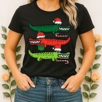 3 Christmas Crocodiles Santa Xmas Alligator Women's T-Shirt thumb 2