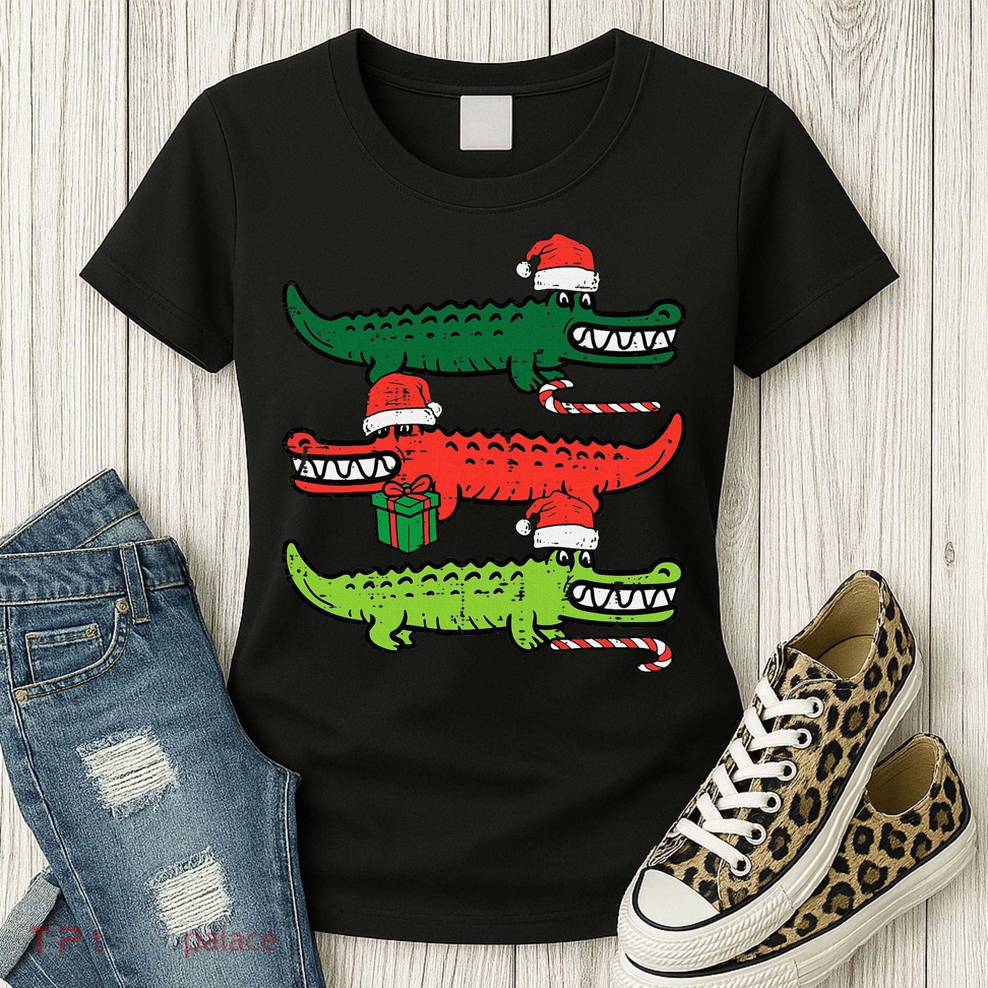 3 Christmas Crocodiles Santa Xmas Alligator Women's T-Shirt