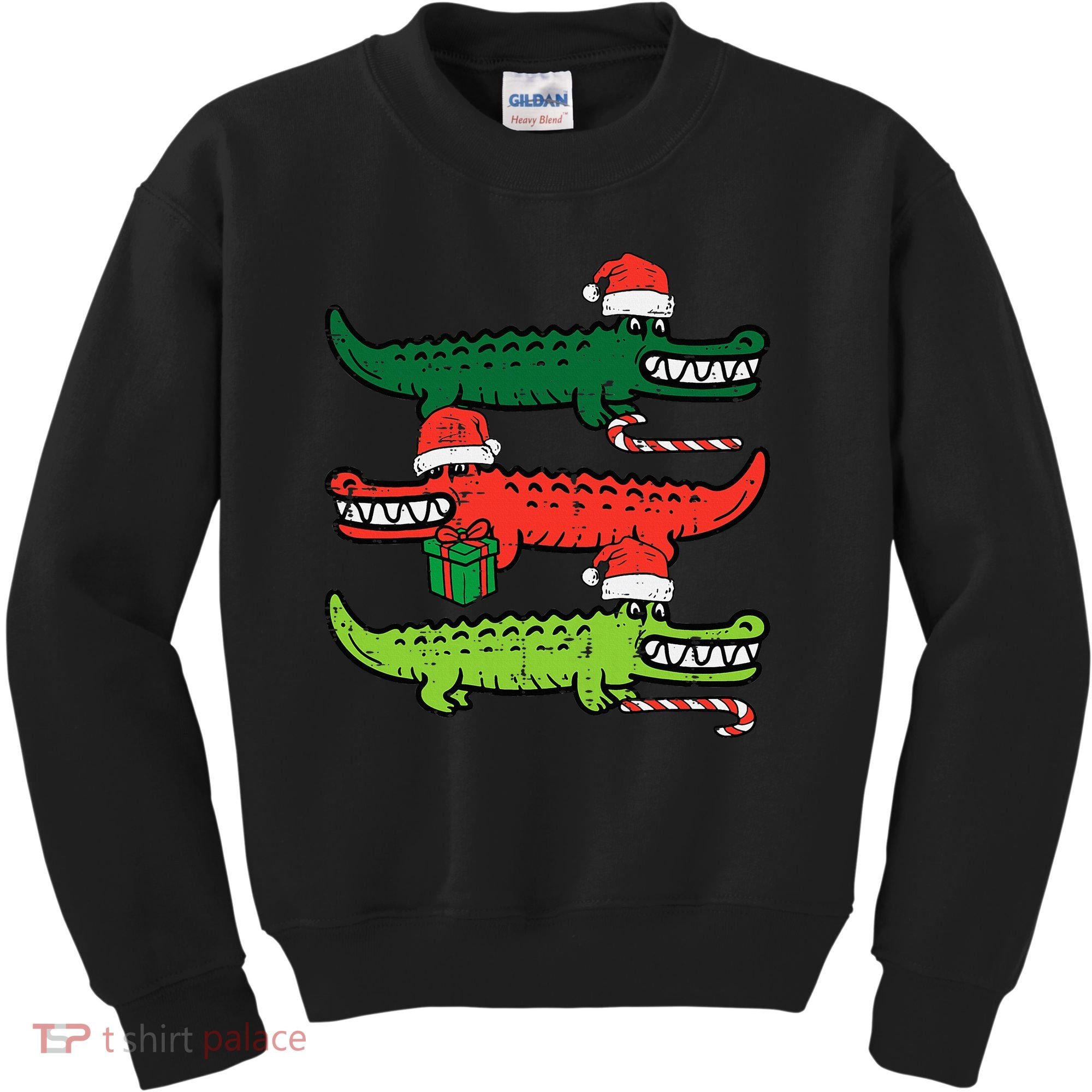 3 Christmas Crocodiles Santa Xmas Alligator Kids Sweatshirt