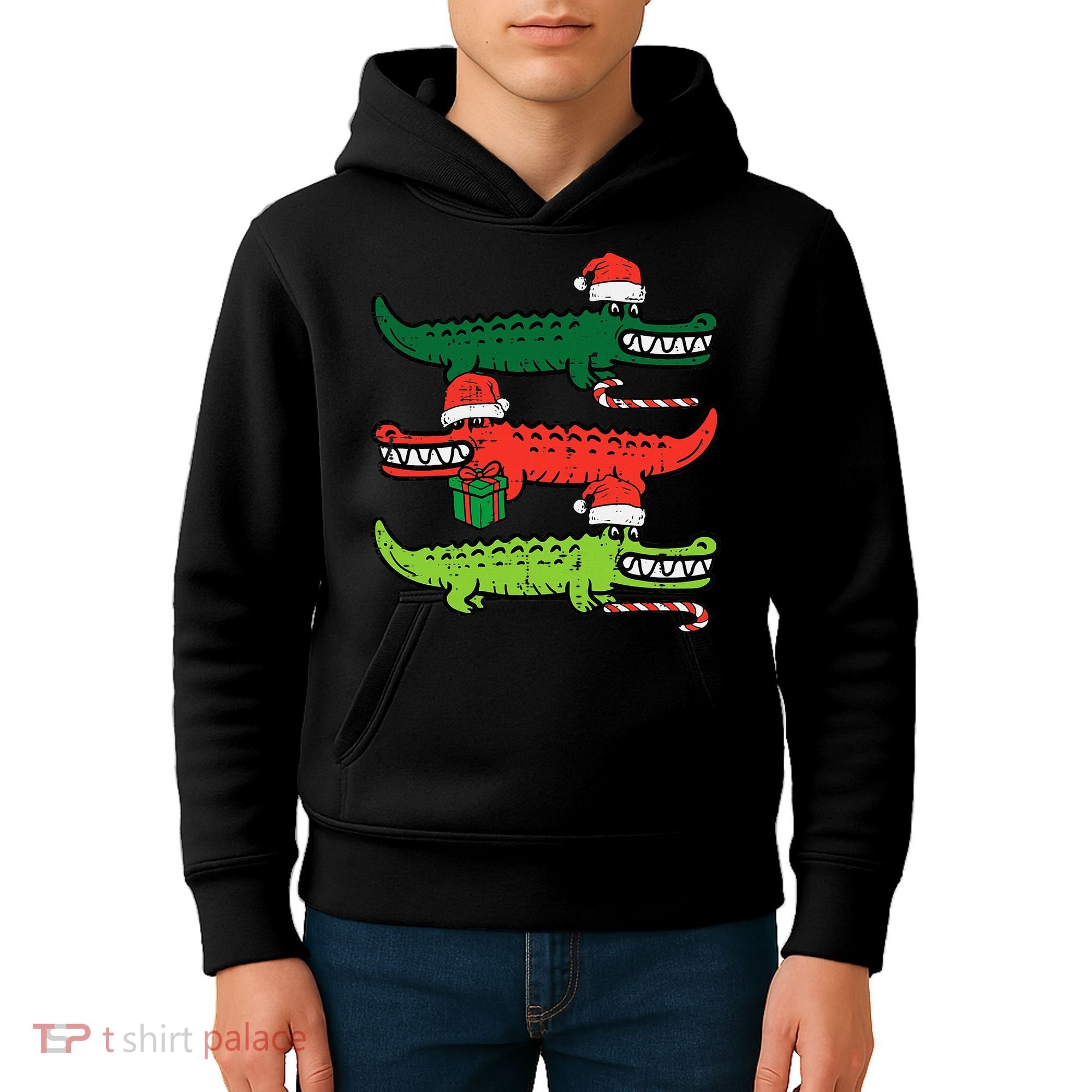 3 Christmas Crocodiles Santa Xmas Alligator Kids Hoodie