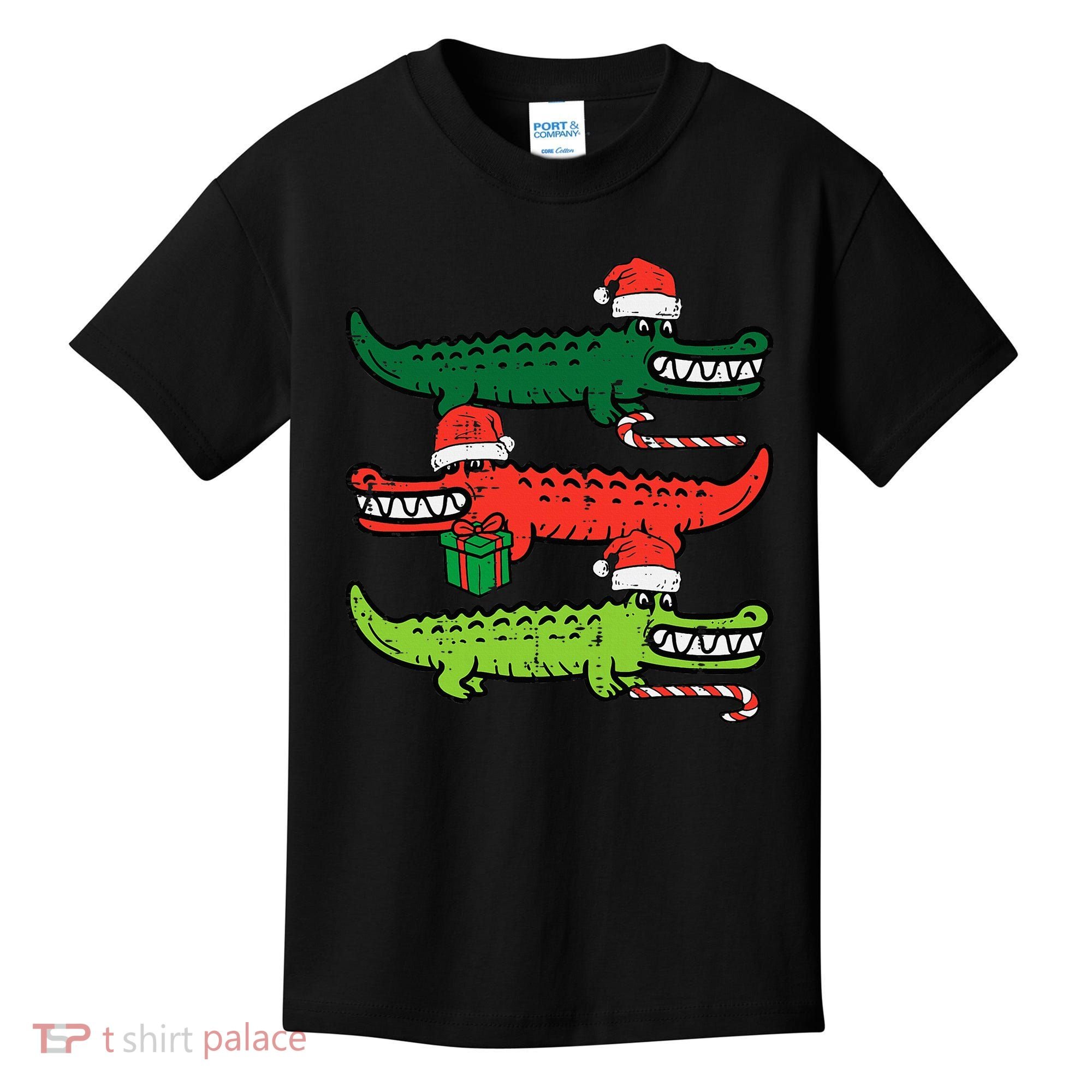 3 Christmas Crocodiles Santa Xmas Alligator Kids T-Shirt