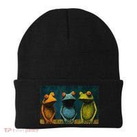 3 Cute Funny Frogs Men, Women, Frog Lovers Beanie thumb 0
