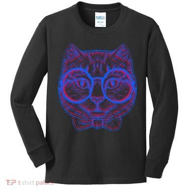 3D Trippy Cat Kids Long Sleeve Shirt