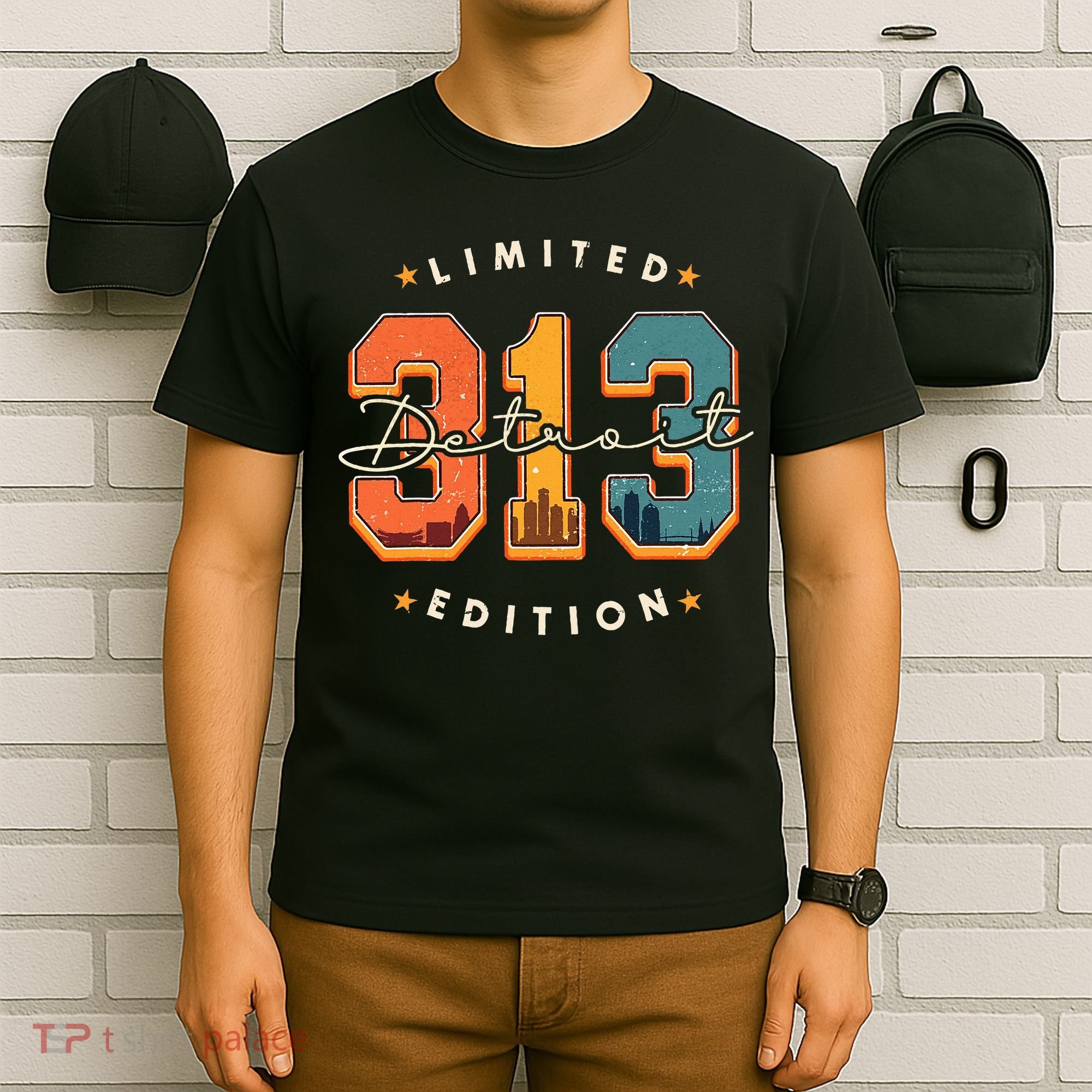 313 Detroit Area Code Skyline T-Shirt