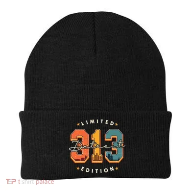 313 Detroit Area Code Skyline Beanie