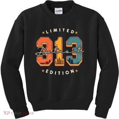 313 Detroit Area Code Skyline Kids Sweatshirt