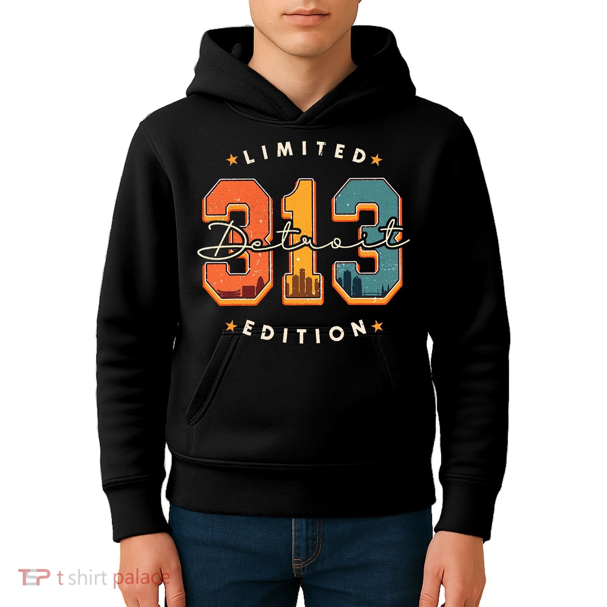 313 Detroit Area Code Skyline Kids Hoodie