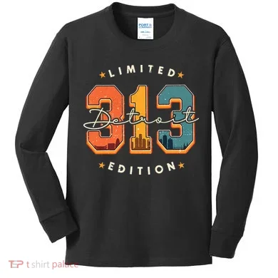 313 Detroit Area Code Skyline Kids Long Sleeve Shirt