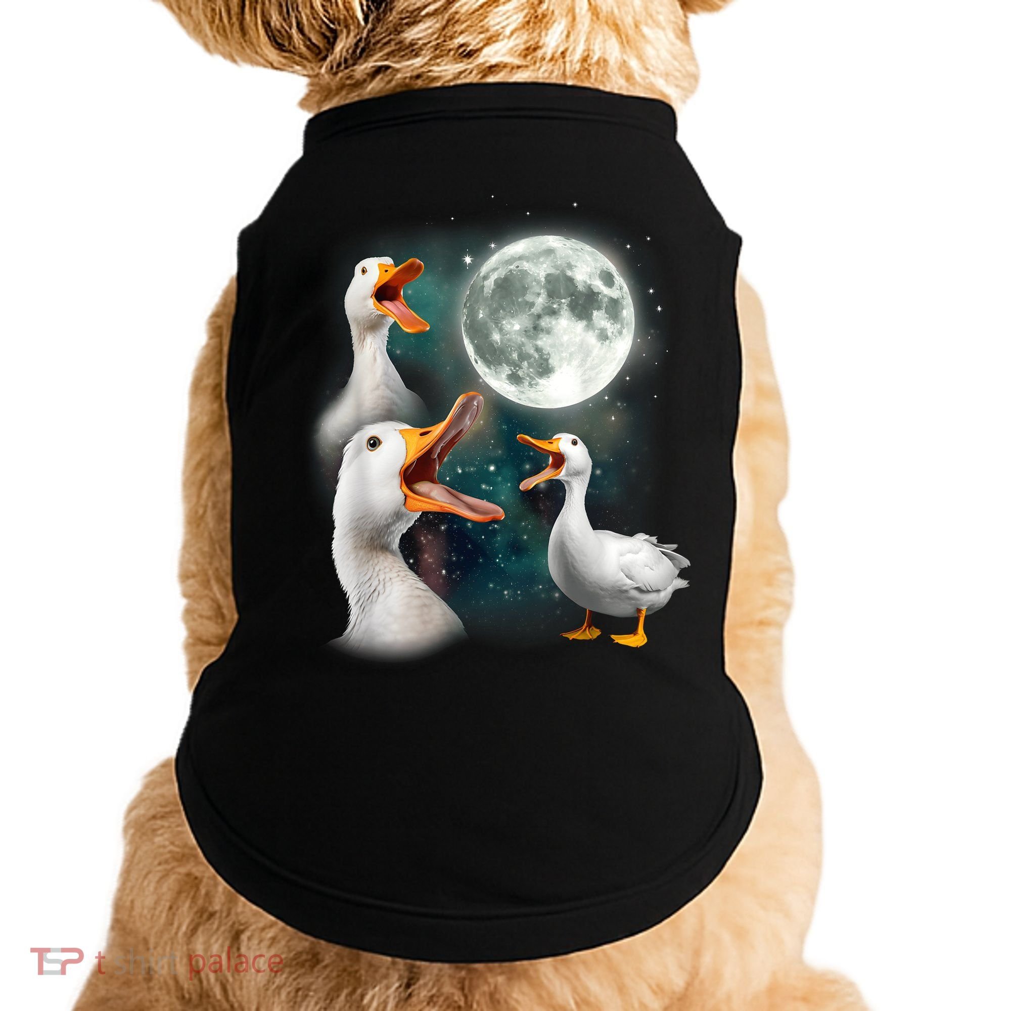 3 Ducks Howl At Moon Funny Weird Cursed Pekin Duck Lover Doggie Tank
