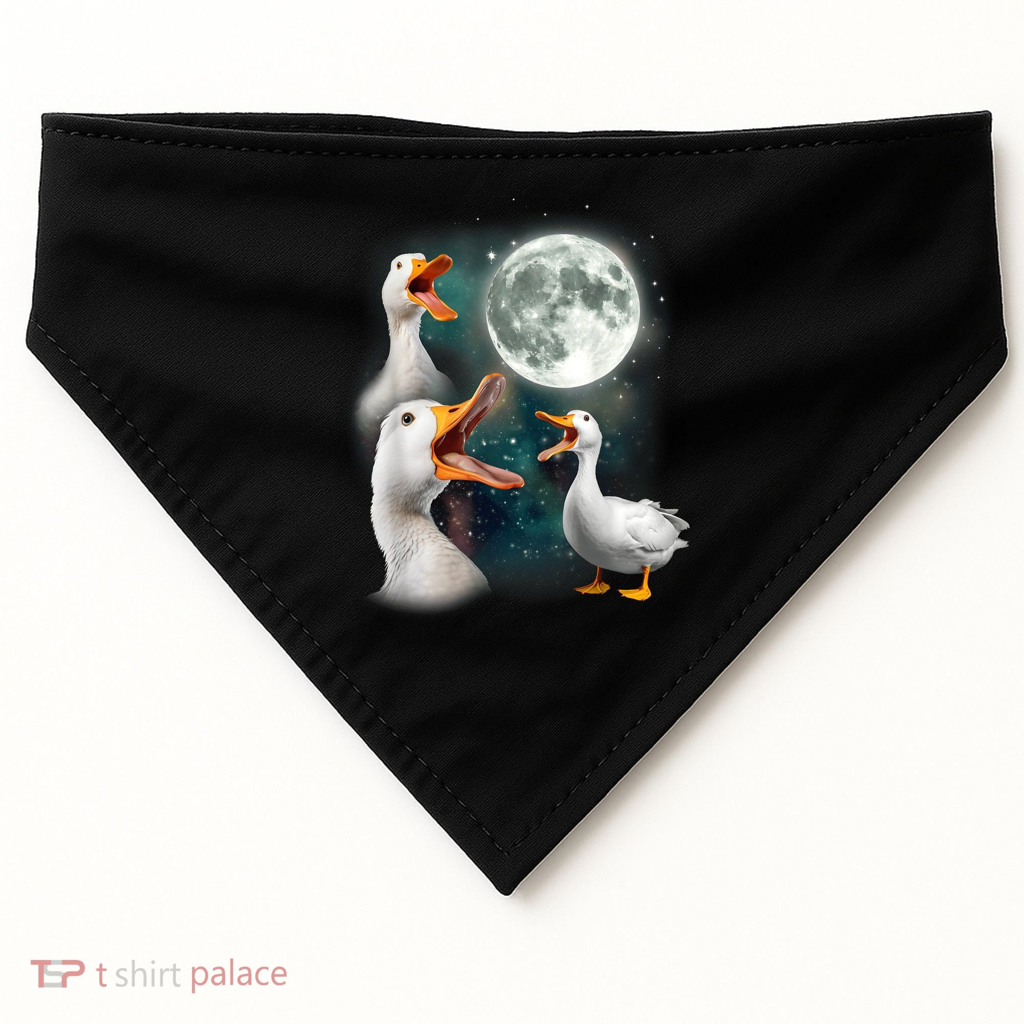 3 Ducks Howl At Moon Funny Weird Cursed Pekin Duck Lover USA-Made Doggie Bandana
