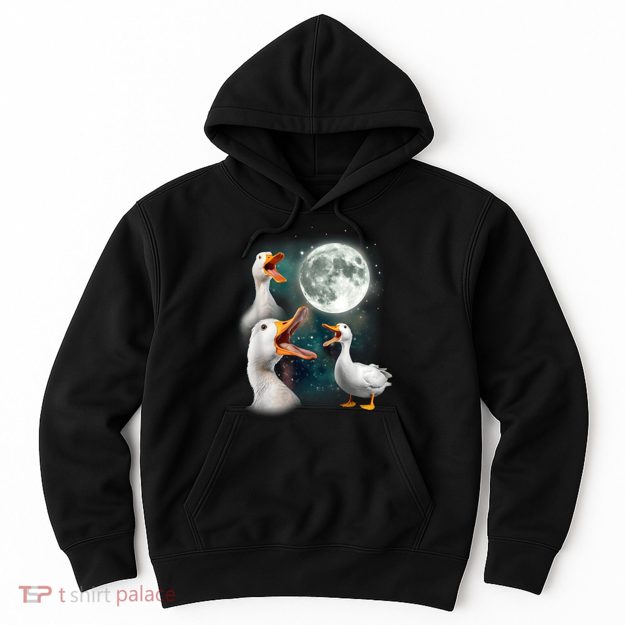 3 Ducks Howl At Moon Funny Weird Cursed Pekin Duck Lover Hoodie