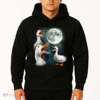 3 Ducks Howl At Moon Funny Weird Cursed Pekin Duck Lover Hoodie thumb 2
