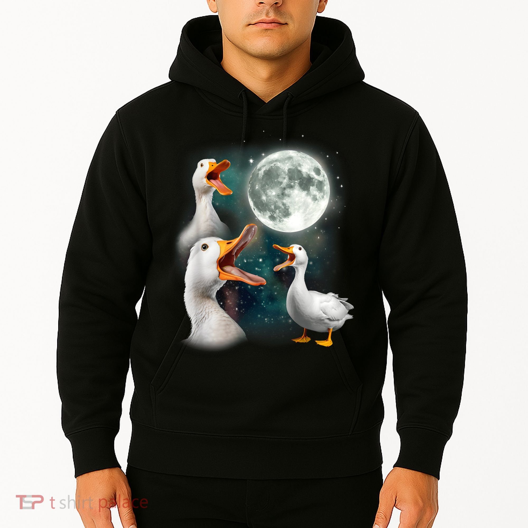 3 Ducks Howl At Moon Funny Weird Cursed Pekin Duck Lover Hoodie