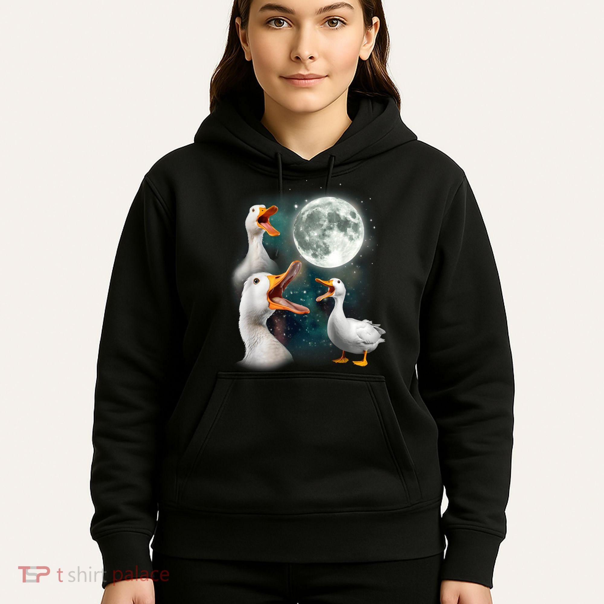 3 Ducks Howl At Moon Funny Weird Cursed Pekin Duck Lover Hoodie