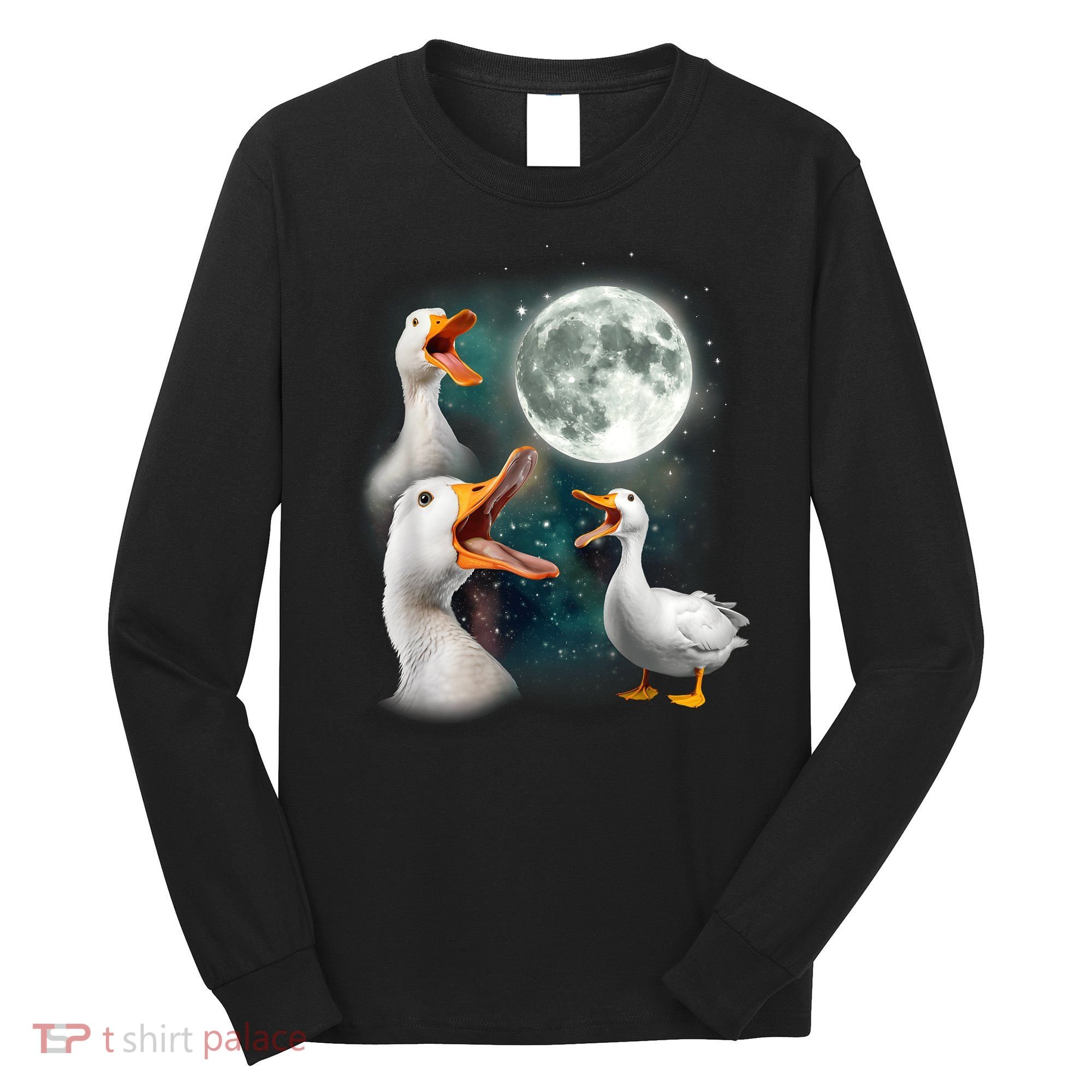 3 Ducks Howl At Moon Funny Weird Cursed Pekin Duck Lover Long Sleeve Shirt