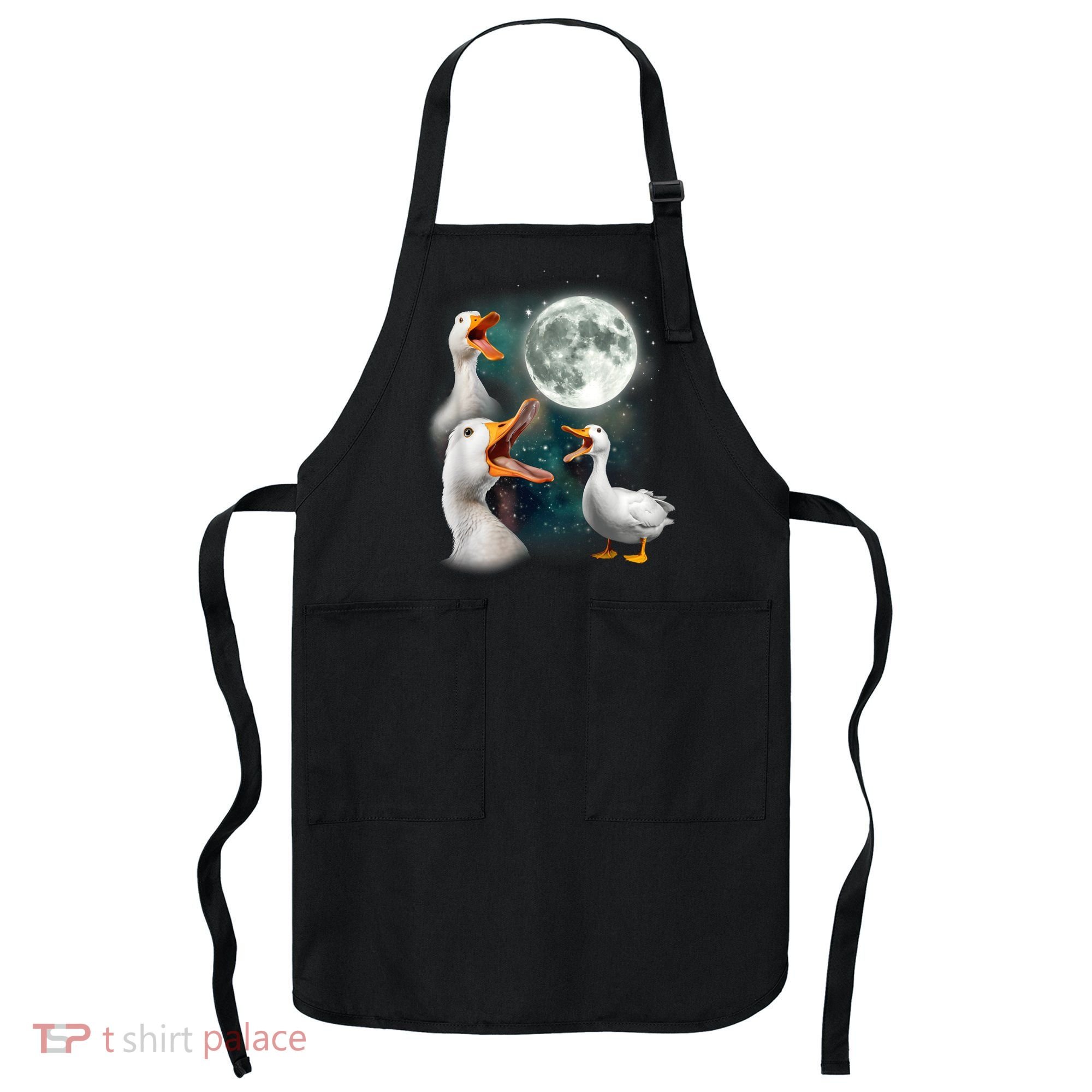 3 Ducks Howl At Moon Funny Weird Cursed Pekin Duck Lover Apron