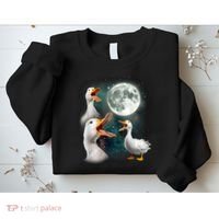 3 Ducks Howl At Moon Funny Weird Cursed Pekin Duck Lover Sweatshirt thumb 2