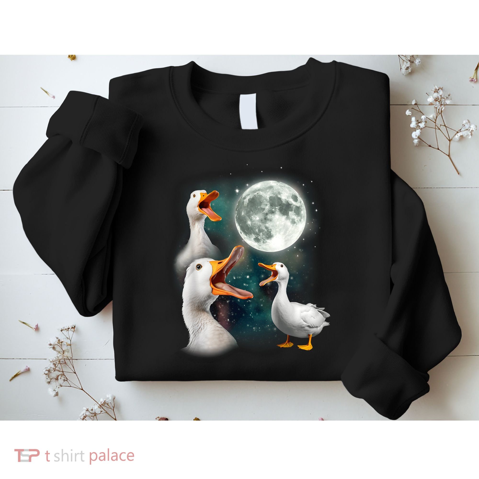 3 Ducks Howl At Moon Funny Weird Cursed Pekin Duck Lover Sweatshirt
