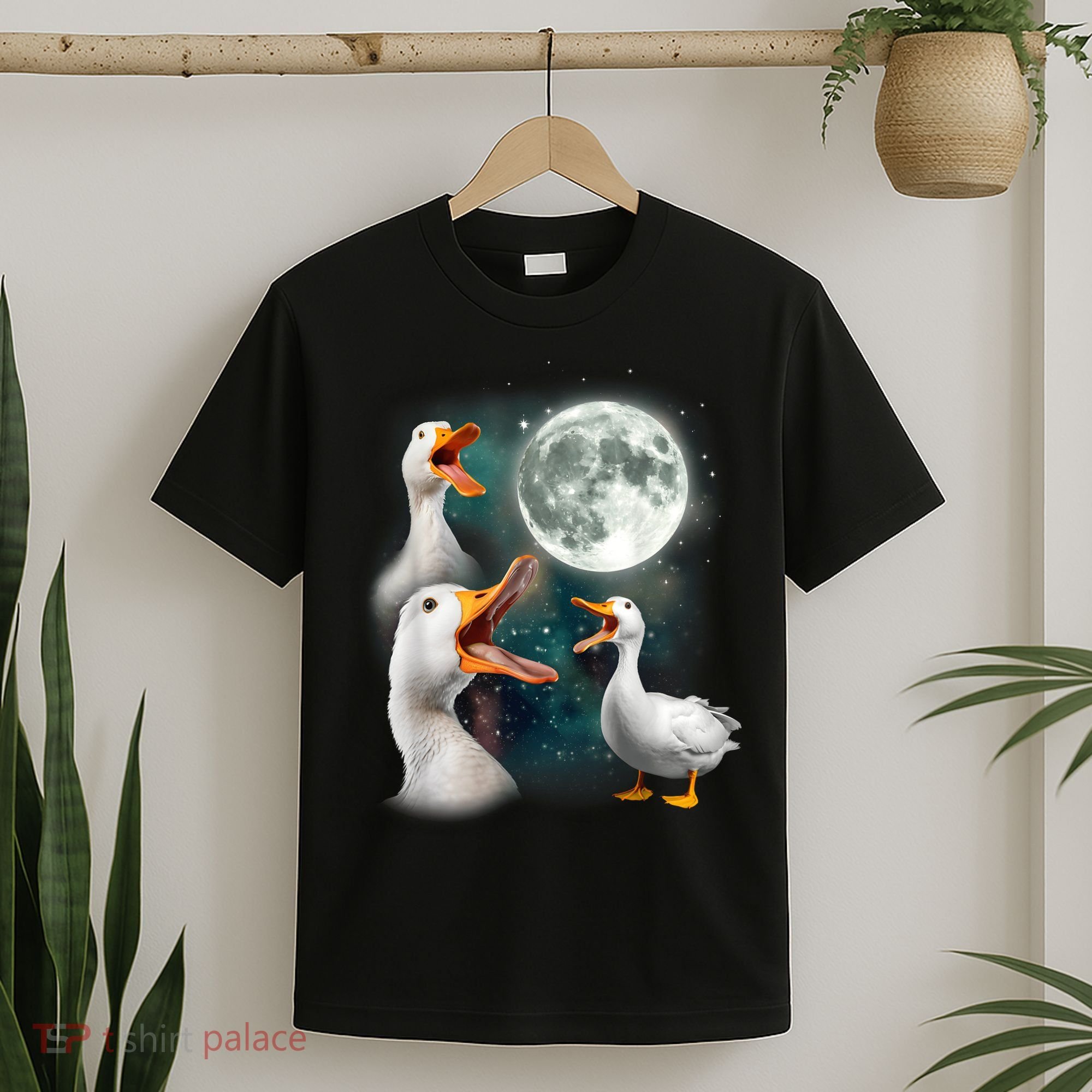 3 Ducks Howl At Moon Funny Weird Cursed Pekin Duck Lover T-Shirt