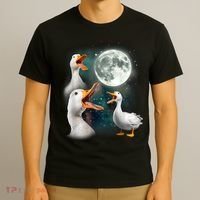 3 Ducks Howl At Moon Funny Weird Cursed Pekin Duck Lover T-Shirt thumb 3